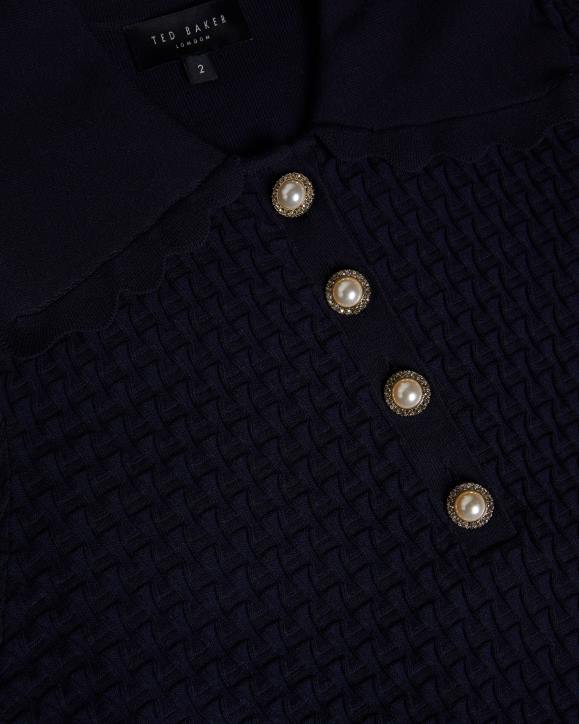 Ted Baker Reannia Polo Knit Top With Embellished Buttons Dark Blue Clothing Women TLPL367