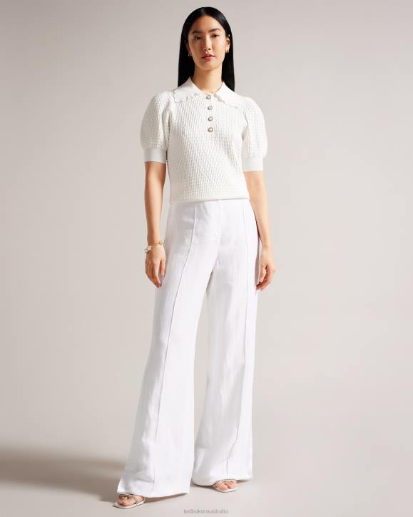 Ted Baker Reannia Polo Knit Top With Embellished Buttons White Clothing Women TLPL338