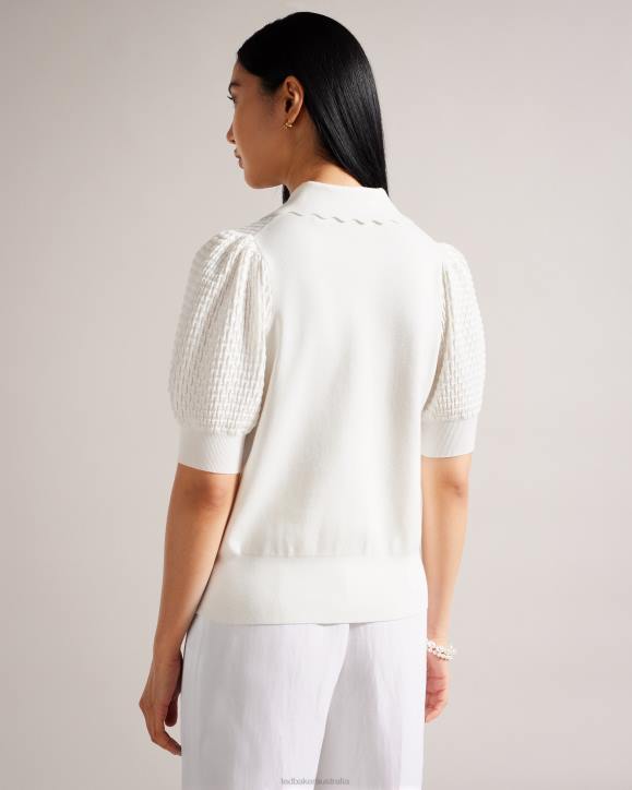 Ted Baker Reannia Polo Knit Top With Embellished Buttons White Clothing Women TLPL338