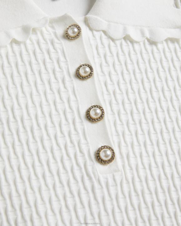 Ted Baker Reannia Polo Knit Top With Embellished Buttons White Clothing Women TLPL338