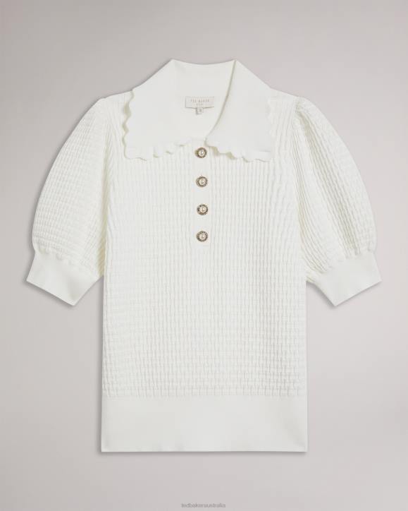 Ted Baker Reannia Polo Knit Top With Embellished Buttons White Clothing Women TLPL338