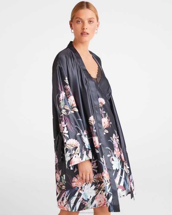 Ted Baker Romsie Printed Satin Robe Charcoal Clothing Women TLPL627