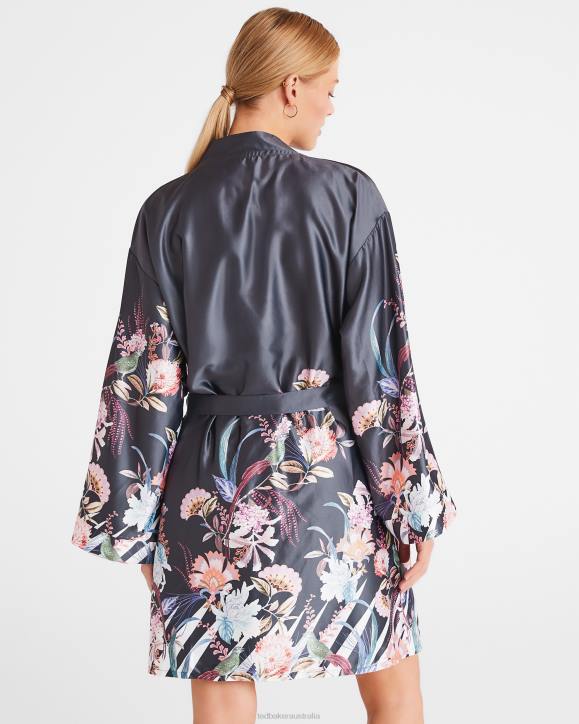 Ted Baker Romsie Printed Satin Robe Charcoal Clothing Women TLPL627