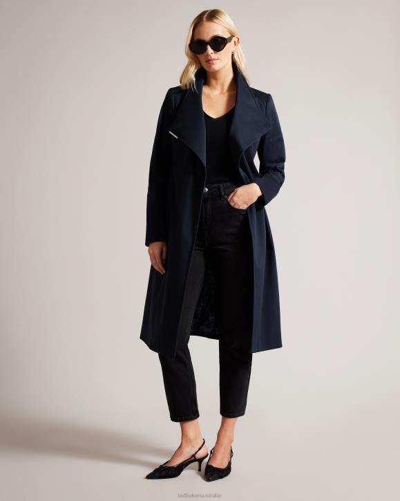 Ted Baker Rosina Midi Length Wrap Trench Coat Dark Blue Clothing Women TLPL158