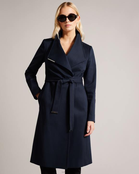 Ted Baker Rosina Midi Length Wrap Trench Coat Dark Blue Clothing Women TLPL158