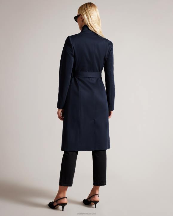 Ted Baker Rosina Midi Length Wrap Trench Coat Dark Blue Clothing Women TLPL158