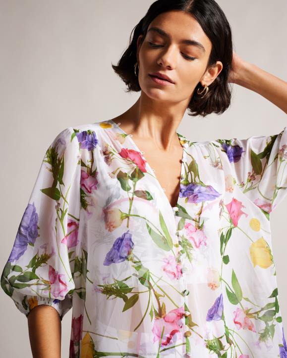 Ted Baker Rosmryy Floral Cover Up With Dropped Waist White Clothing Women TLPL264