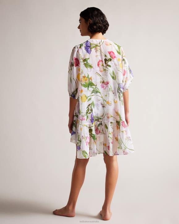 Ted Baker Rosmryy Floral Cover Up With Dropped Waist White Clothing Women TLPL264