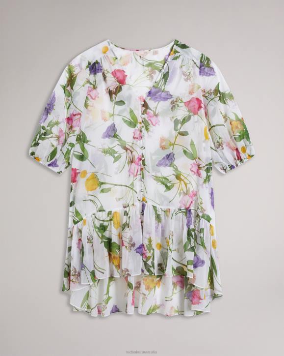 Ted Baker Rosmryy Floral Cover Up With Dropped Waist White Clothing Women TLPL264