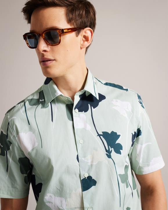 Ted Baker Rossvil Short Sleeve Colourful Silhouette Print Shirt Light Green Clothing Men TLPL1472