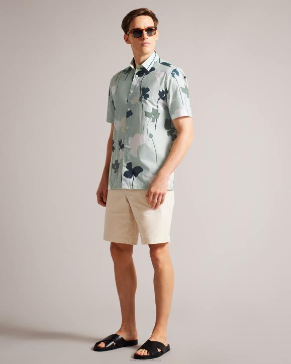 Ted Baker Rossvil Short Sleeve Colourful Silhouette Print Shirt Light Green Clothing Men TLPL1472