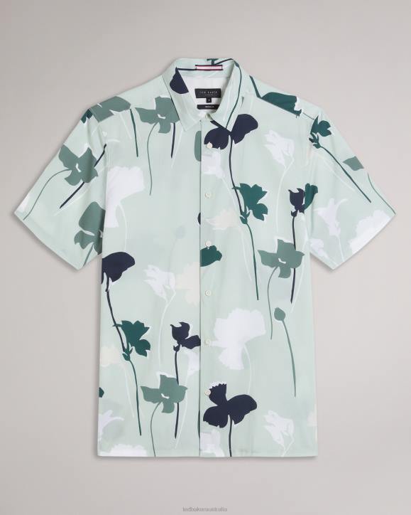 Ted Baker Rossvil Short Sleeve Colourful Silhouette Print Shirt Light Green Clothing Men TLPL1472