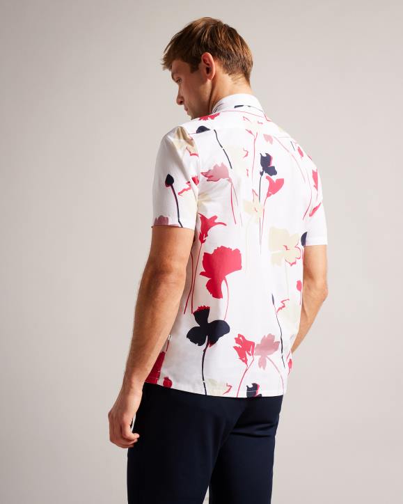 Ted Baker Rossvil Short Sleeve Colourful Silhouette Print Shirt White Clothing Men TLPL1482