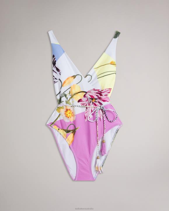 Ted Baker Rozieh Tie Front Plunge Swimming Costume White Clothing Women TLPL33