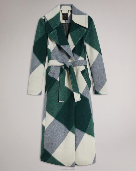 Ted Baker Rubio Check Print Midi Peacoat Dark Green Clothing Women TLPL337