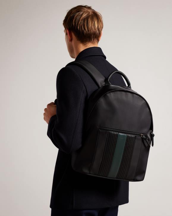 Ted Baker Rucken Core Twill PU Striped Backpack Black Bags Men TLPL1783