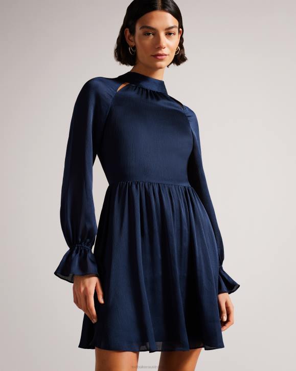 Ted Baker Ryaa High Neck Fit And Flare Mini Dress Dark Blue Clothing Women TLPL56