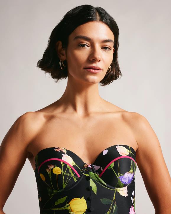 Ted Baker Saffiey Floral Balconette Swimming Costume Black Clothing Women TLPL195