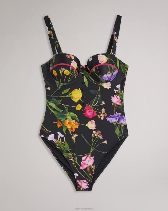 Ted Baker Saffiey Floral Balconette Swimming Costume Black Clothing Women TLPL195