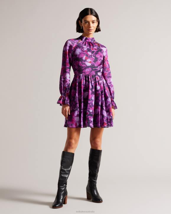 Ted Baker Sammieh High Neck Fit And Flare Mini Dress Purple Clothing Women TLPL67