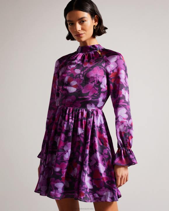 Ted Baker Sammieh High Neck Fit And Flare Mini Dress Purple Clothing Women TLPL67