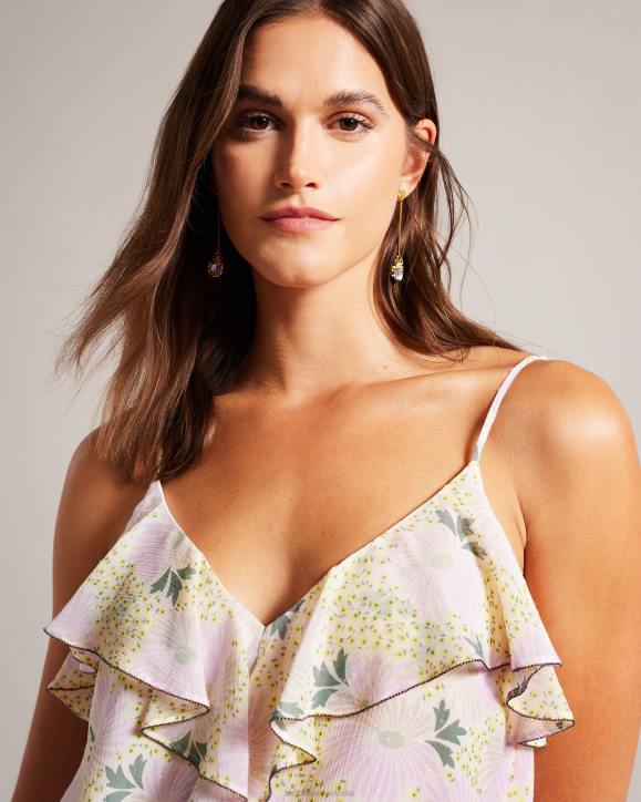 Ted Baker Shaunia Ruffled V Neck Daisy Cami Light Yellow Clothing Women TLPL155