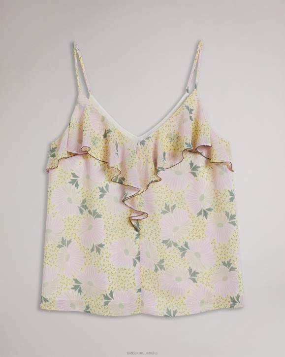 Ted Baker Shaunia Ruffled V Neck Daisy Cami Light Yellow Clothing Women TLPL155