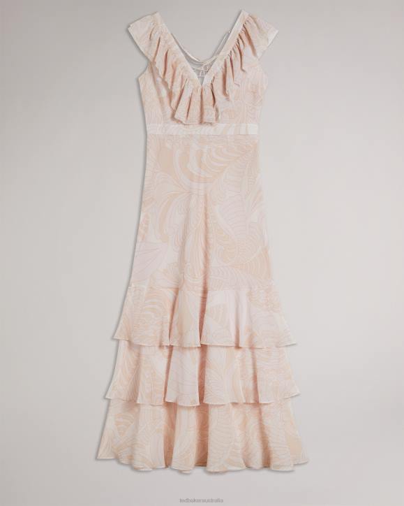 Ted Baker Sheriil Paisley Ruffle Detail Maxi Dress Light Nude Clothing Women TLPL347