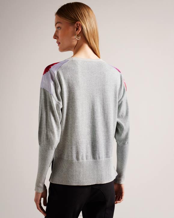 Ted Baker Siynea Woven Front Sweater With Sleeve Detail Gray Marl Clothing Women TLPL84