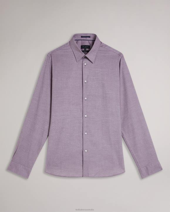 Ted Baker Sorelss Long Sleeve Textured Spot Shirt Pale Purplele Clothing Men TLPL1439