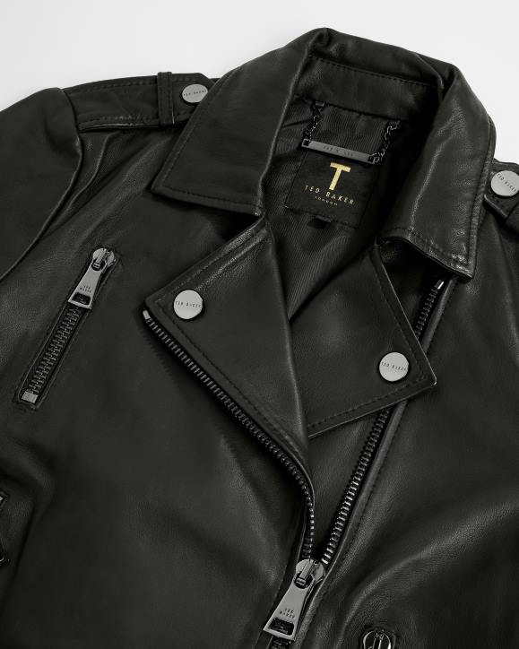 Ted Baker Ssalli Cropped Leather Biker Jacket Black Clothing Women TLPL468