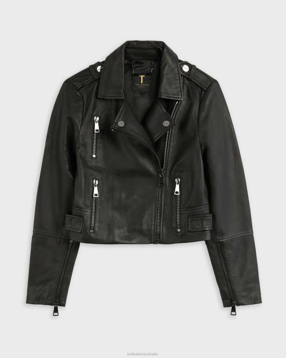 Ted Baker Ssalli Cropped Leather Biker Jacket Black Clothing Women TLPL468