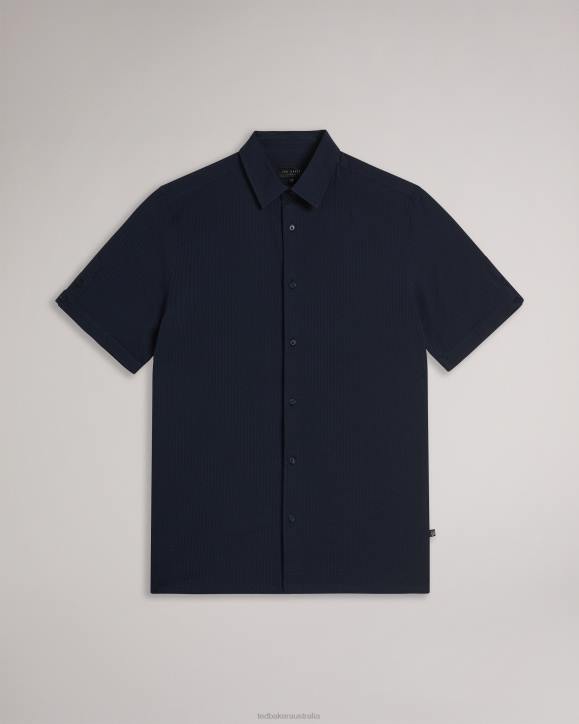 Ted Baker Stansho Short Sleeve Seersucker Shirt Navy Clothing Men TLPL1362