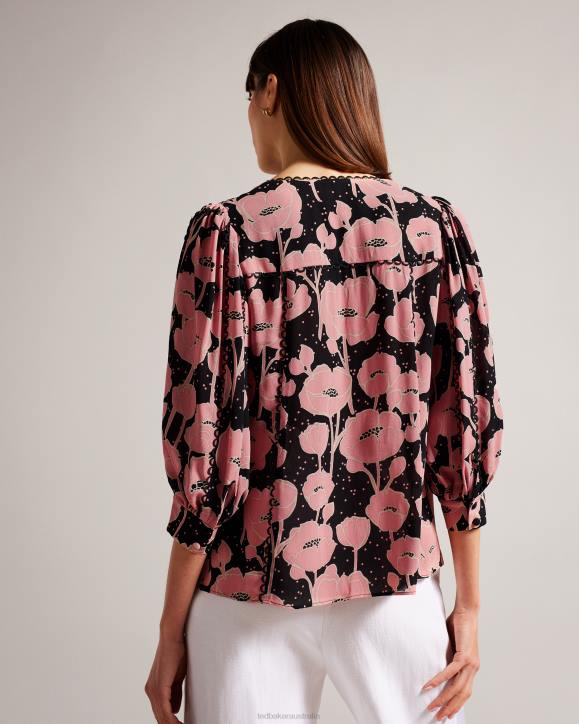 Ted Baker Stephii V Neck Poppy Print Blouse Black Clothing Women TLPL135