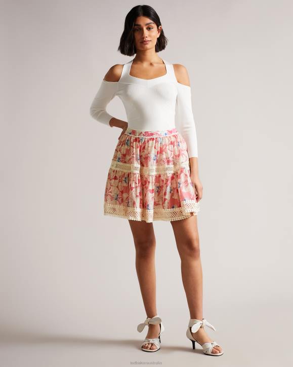 Ted Baker Tabita Full Mini Skirt with Lace Tape Medium Pink Clothing Women TLPL613