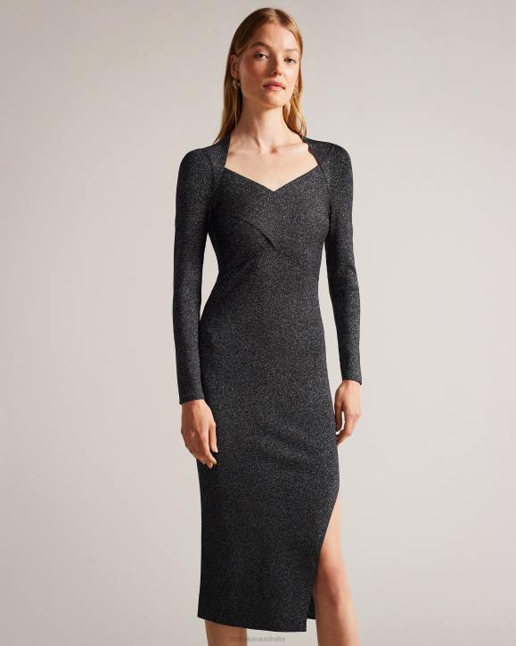 Ted Baker Tabytha Slim Fit Cross Over Knit Dress Black Clothing Women TLPL76