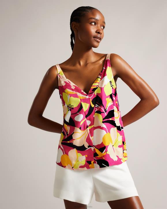 Ted Baker Thaliah Abstract Print Double Layer Effect Cami Bright Pink Clothing Women TLPL36