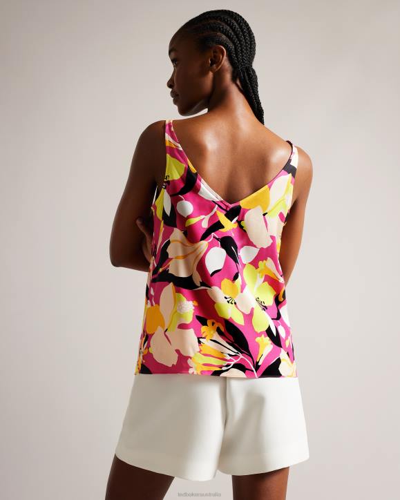 Ted Baker Thaliah Abstract Print Double Layer Effect Cami Bright Pink Clothing Women TLPL36