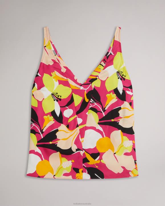 Ted Baker Thaliah Abstract Print Double Layer Effect Cami Bright Pink Clothing Women TLPL36