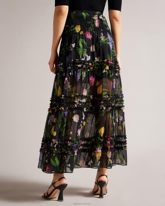 Ted Baker Thieaa Micro Ruffle Tiered Midaxi Skirt Black Clothing Women TLPL148