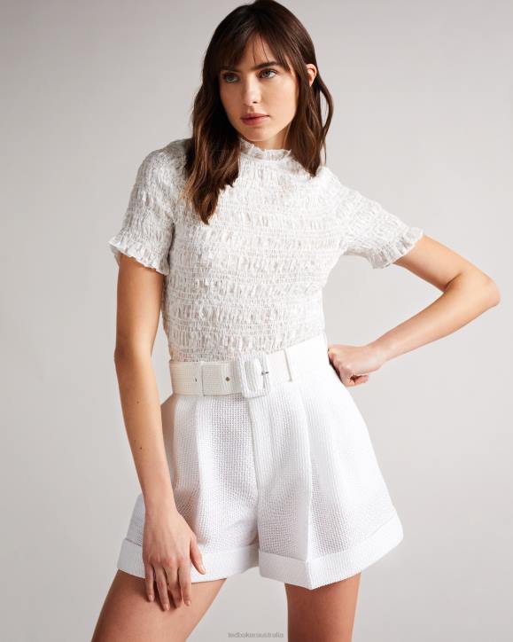 Ted Baker Tora Short Sleeve Shirred Top White Clothing Women TLPL593