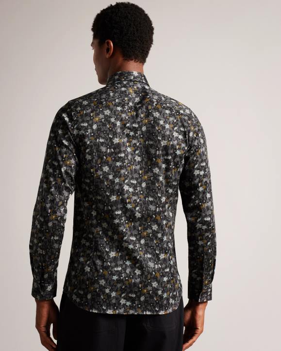 Ted Baker Torted Long Sleeve Floral Print Shirt Gray Clothing Men TLPL1226