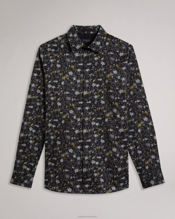 Ted Baker Torted Long Sleeve Floral Print Shirt Gray Clothing Men TLPL1226