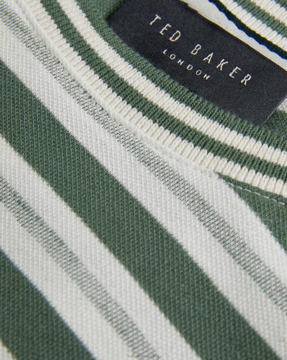 Ted Baker Vadell Short Sleeve Regular Fit Striped T-Shirt Khaki Clothing Men TLPL1517