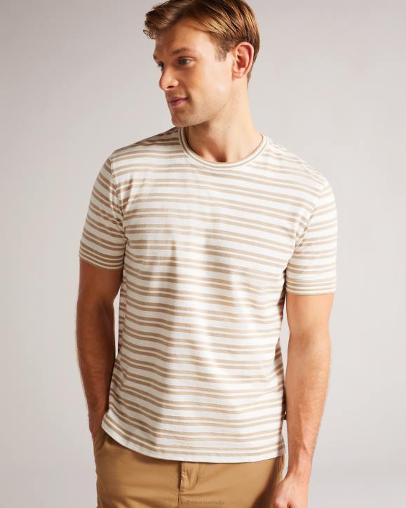 Ted Baker Vadell Short Sleeve Regular Fit Striped T-Shirt Light Brown Clothing Men TLPL1471