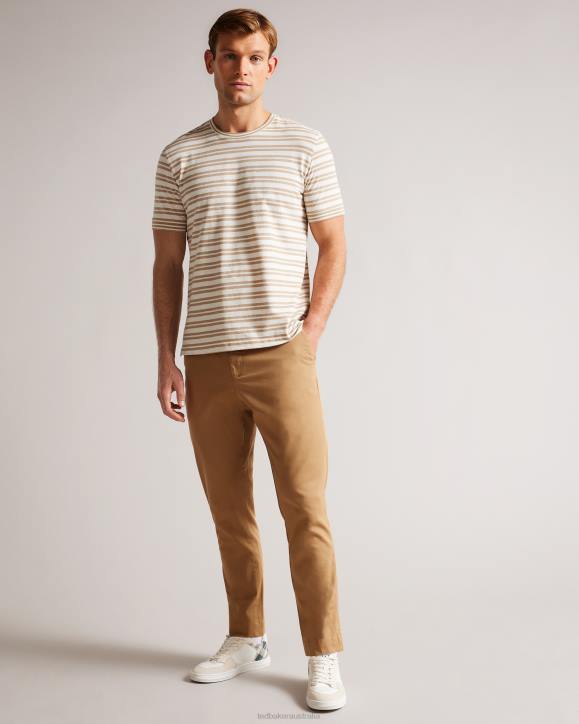 Ted Baker Vadell Short Sleeve Regular Fit Striped T-Shirt Light Brown Clothing Men TLPL1471