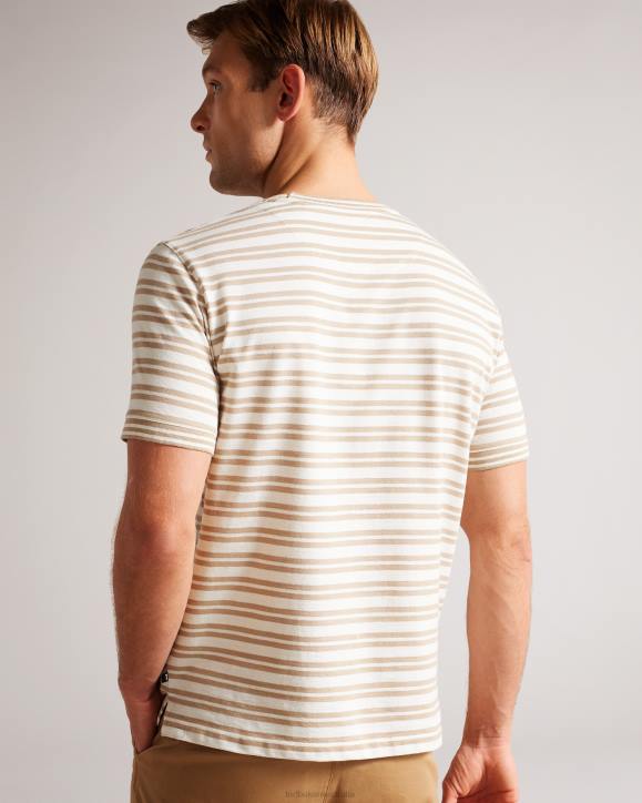 Ted Baker Vadell Short Sleeve Regular Fit Striped T-Shirt Light Brown Clothing Men TLPL1471