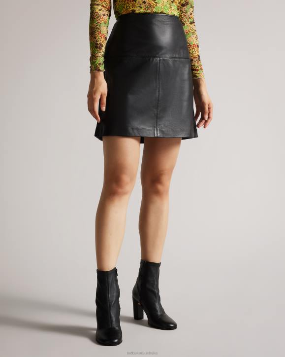 Ted Baker Valiat A-Line Leather Mini Skirt Black Clothing Women TLPL317