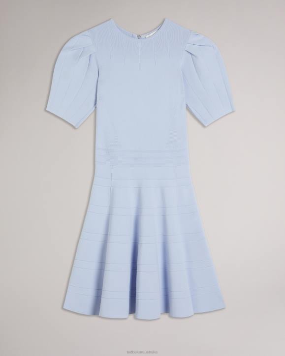 Ted Baker Velvey Puff Sleeve Dress With Engineered Skirt Baby Blue Clothing Women TLPL184