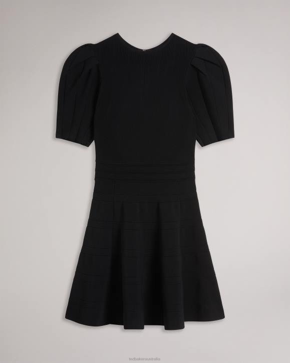 Ted Baker Velvey Puff Sleeve Dress With Engineered Skirt Black Clothing Women TLPL182